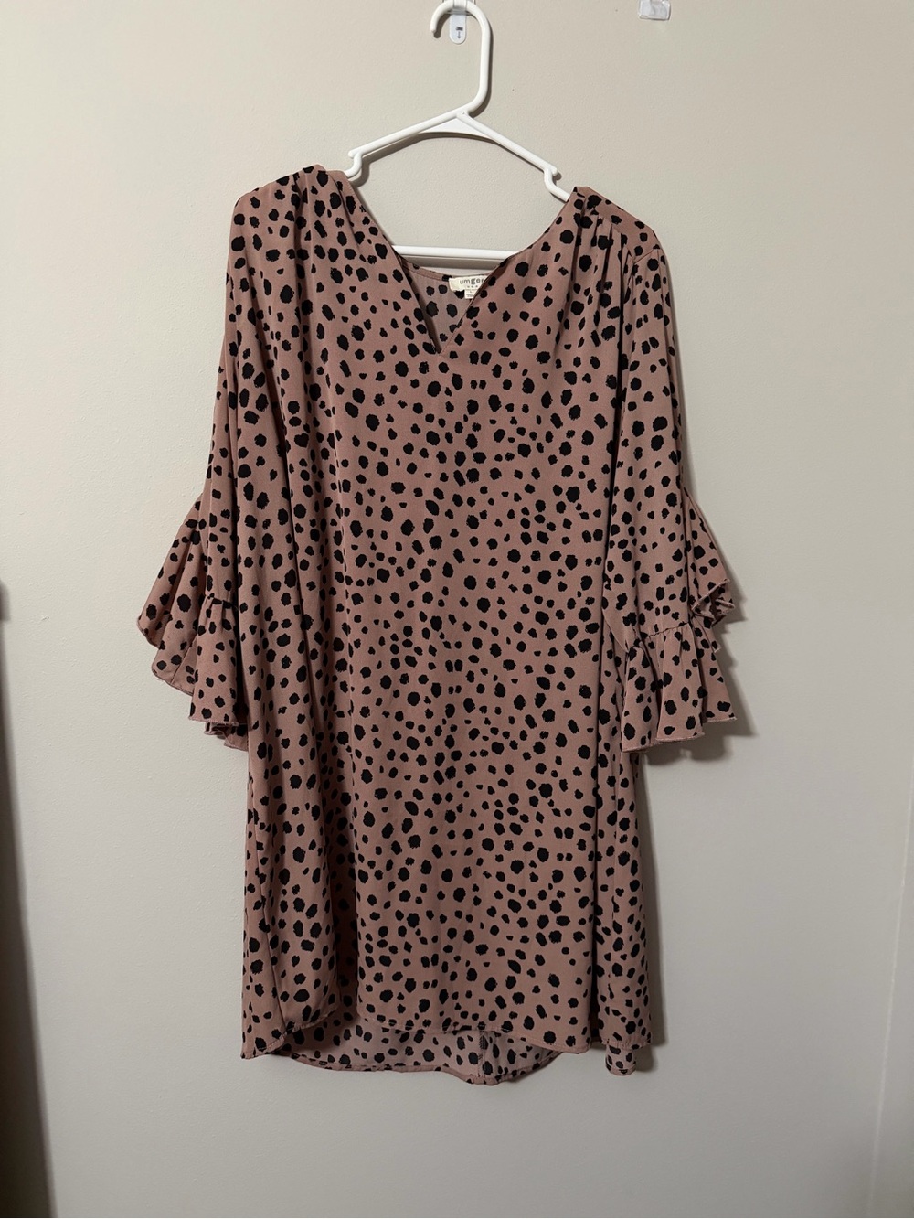 Umgee Animal Print Bell Sleeve Shift Dress Boho Boutique Size Large